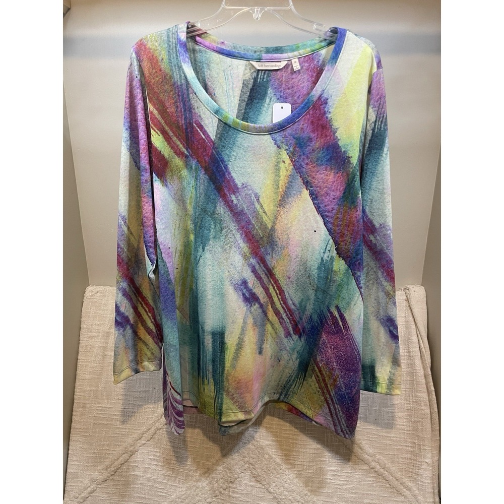 Soft Surroundings Mulitcolor Colorful Pastel Artsy Abstract Long Sleeve Top 1X